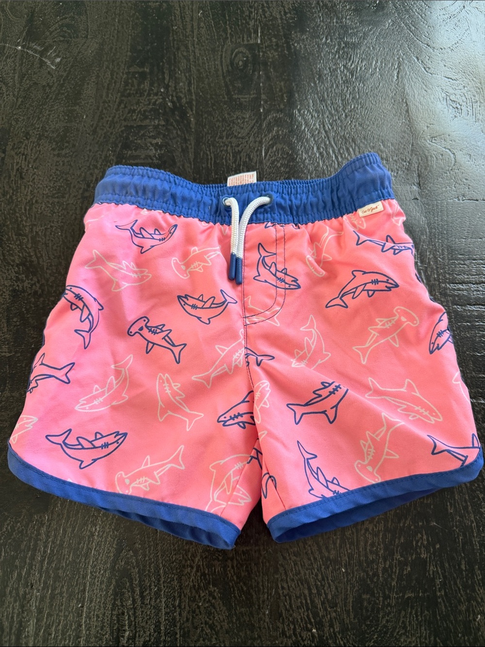 Cat & Jack Pink Shark Swim Shorts with Blue Waistband